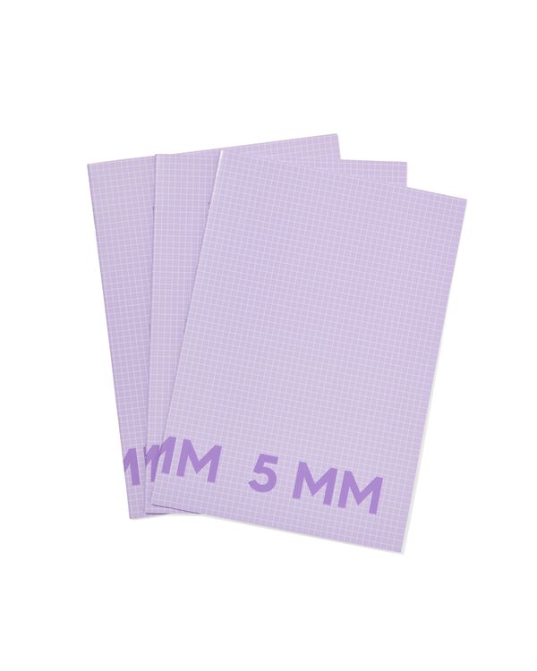 3&nbsp;cahiers lilas format A4&nbsp;-&nbsp;&agrave; carreaux 5mm - 14120209 - HEMA