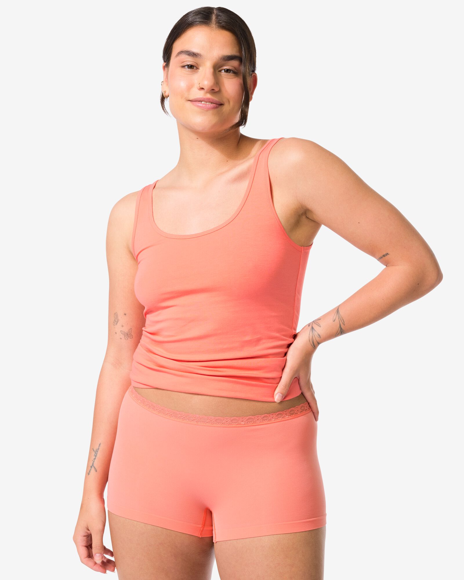 boxer femme sans coutures microfibre avec dentelle rose corail rose corail - 19680734CORALPINK - HEMA