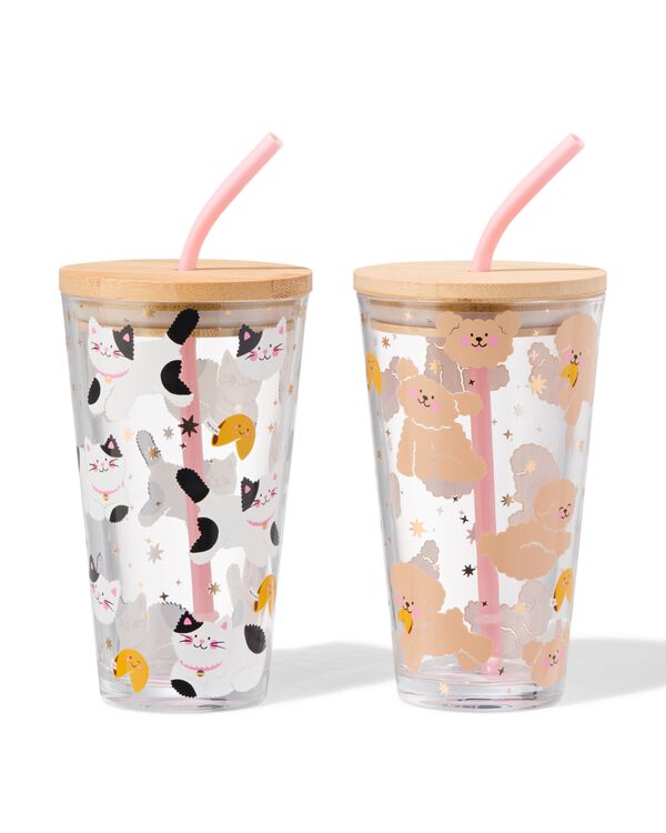 gobelet avec paille 410 ml verre chats - 61100070 - HEMA