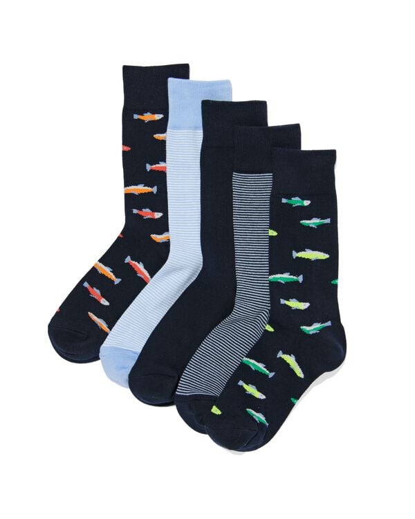 5er-Pack Herren-Socken, mit Baumwollanteil, Fische dunkelblau dunkelblau - 4152605DARKBLUE - HEMA