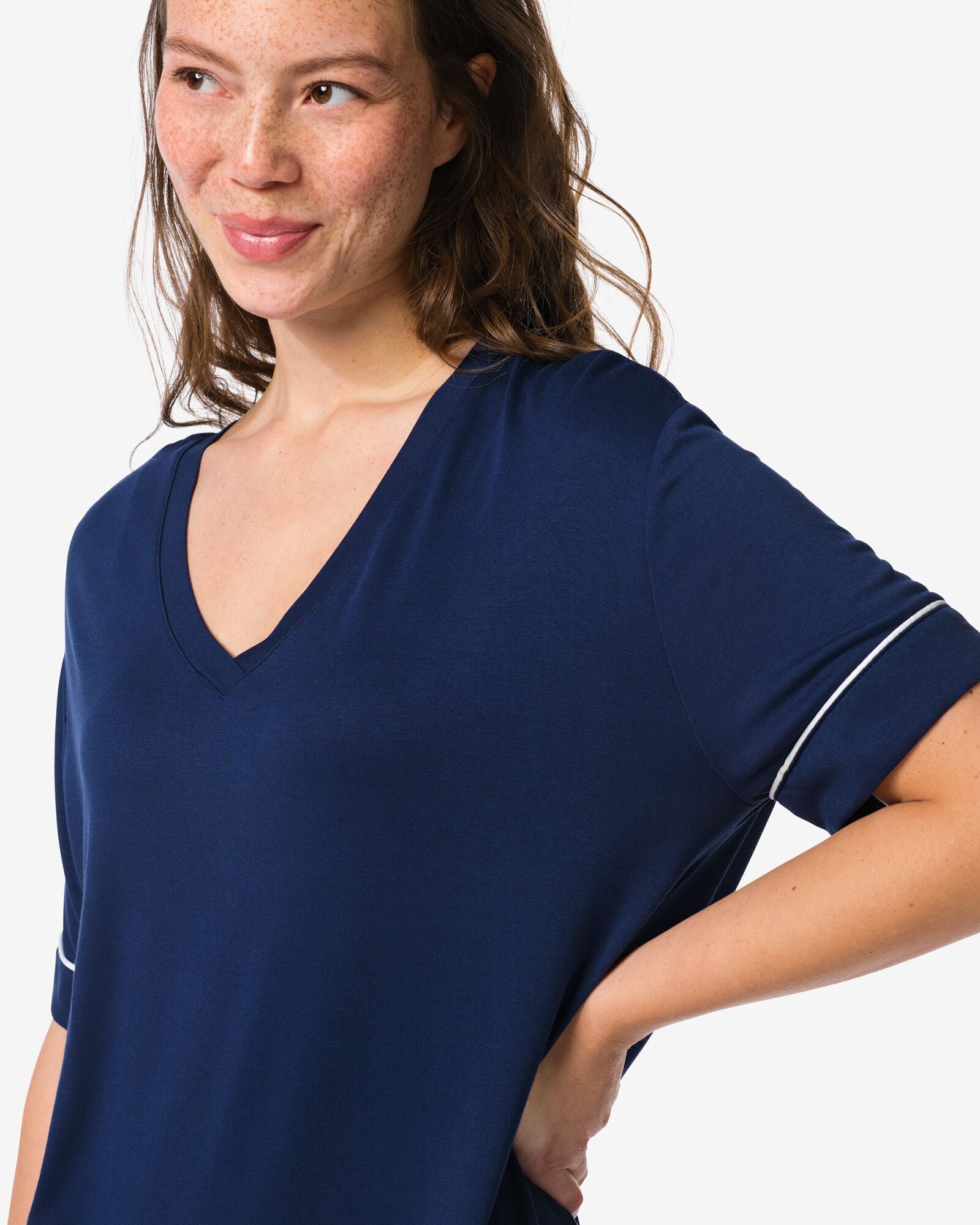 damesnachthemd viscose donkerblauw donkerblauw - 23410326DARKBLUE - HEMA