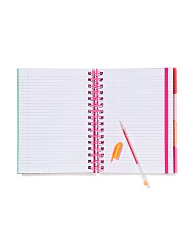 Cahier &agrave; spirale A5 lignes rayures vert-rose - 14100245 - HEMA