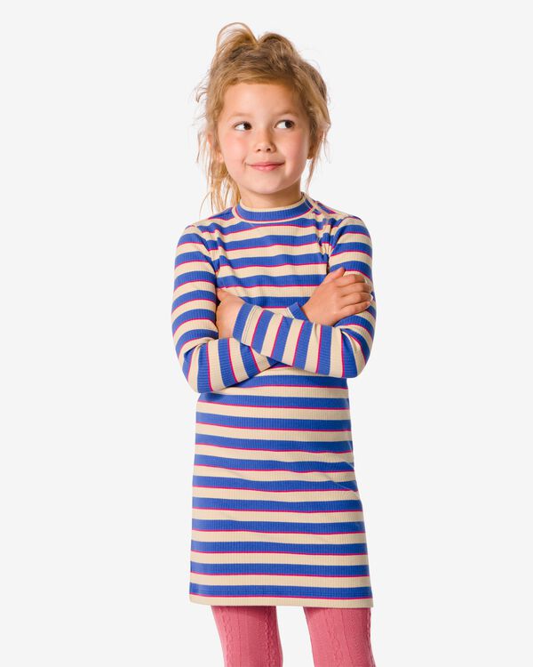 robe enfant avec côtes bleu bleu - 1000032053 - HEMA