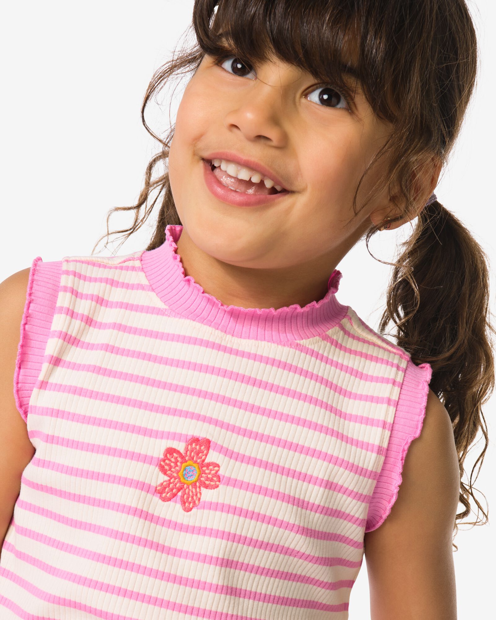 maillot de corps enfant c&ocirc;tel&eacute; rayures fleurs rose rose - 30827214PINK - HEMA