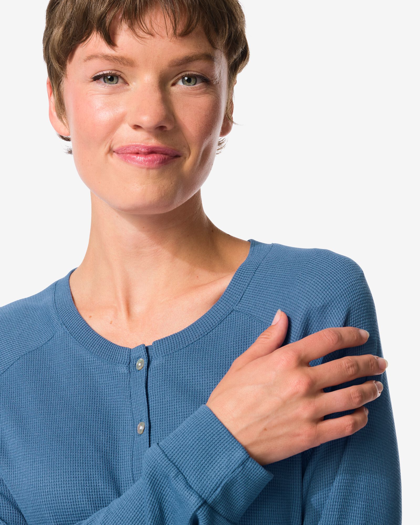 chemise de nuit gaufr&eacute; femme bleu moyen bleu moyen - 23400530MIDBLUE - HEMA