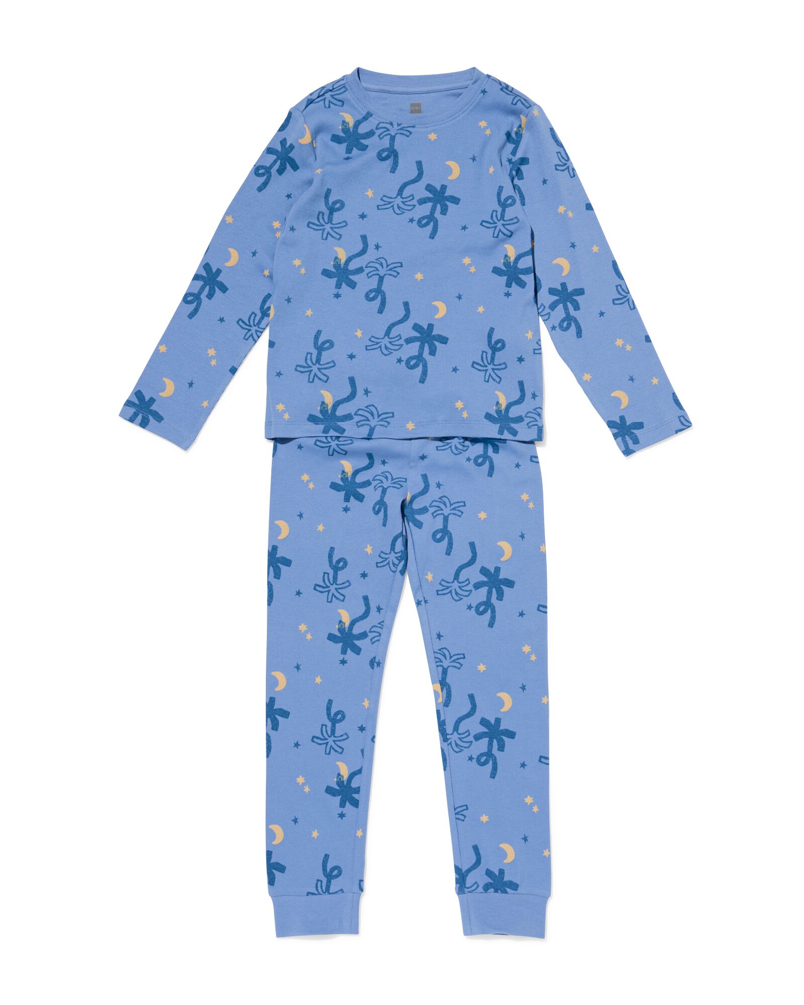 kinderpyjama rib palmen blauw blauw - 23000760BLUE - HEMA