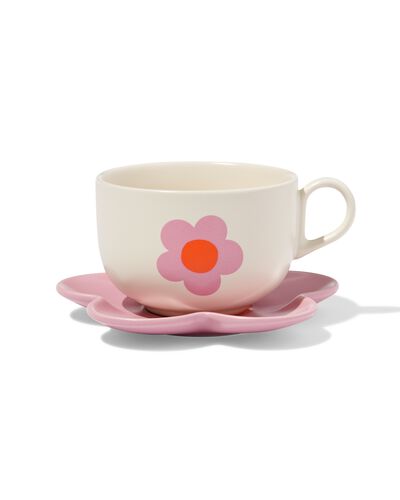 kop en schotel 220ml bloem - 61130108 - HEMA