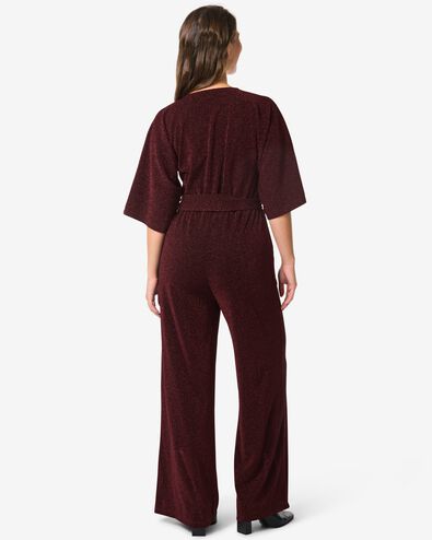 damesjumpsuit Esther met overslag glitter bordeauxrood - 36206140BURGUNDYRED - HEMA