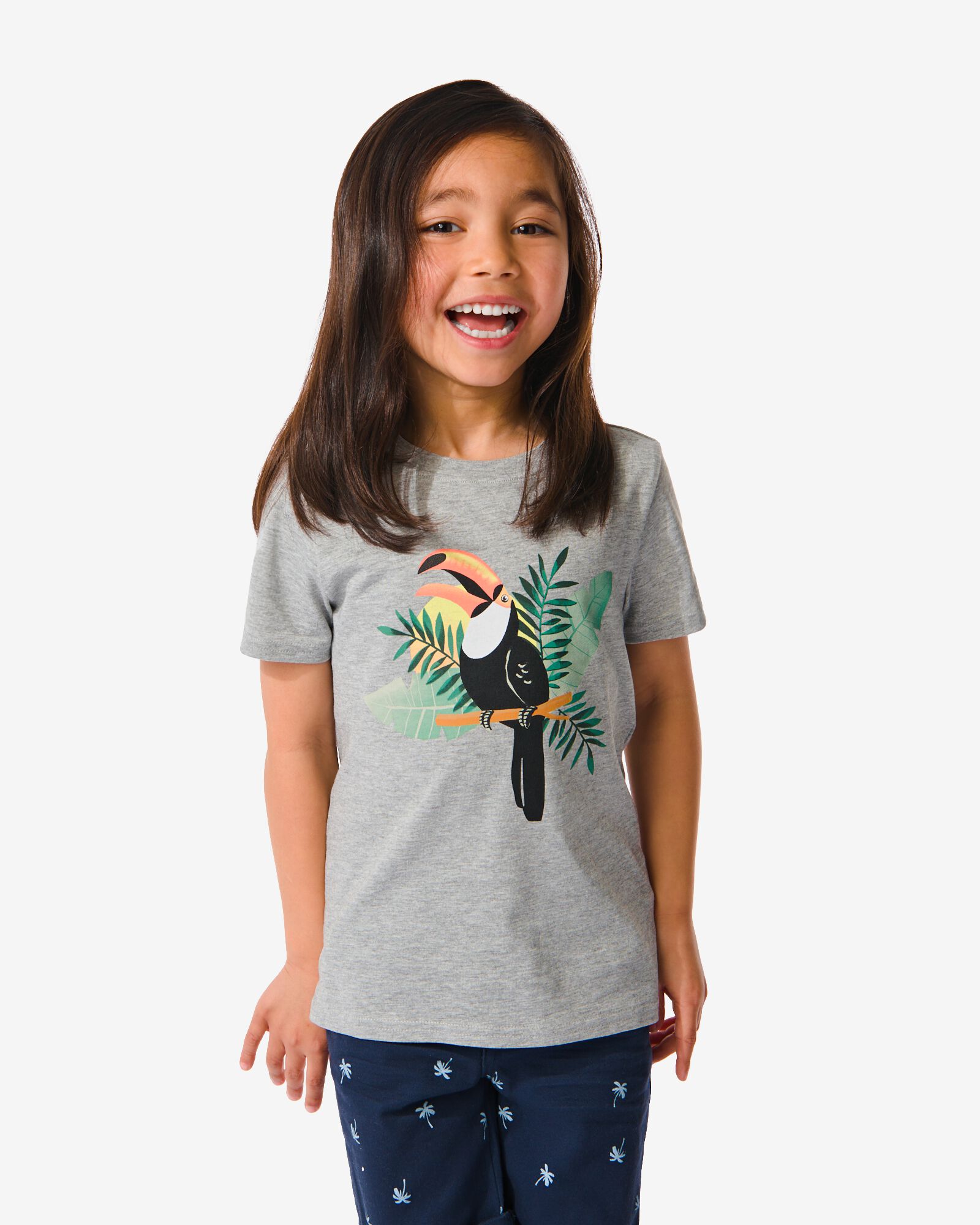 kinder t-shirt toekan grijsmelange - 1000031238 - HEMA