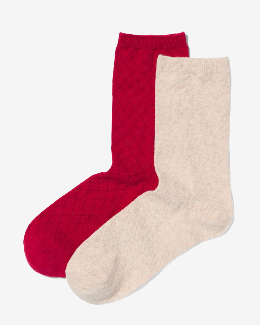 2 paires de chaussettes femme avec coton rouge rouge - 4270470RED - HEMA