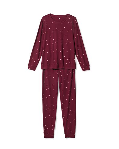 damespyjama viscose wafel hartjes bordeauxrood bordeauxrood - 23407980BURGUNDYRED - HEMA