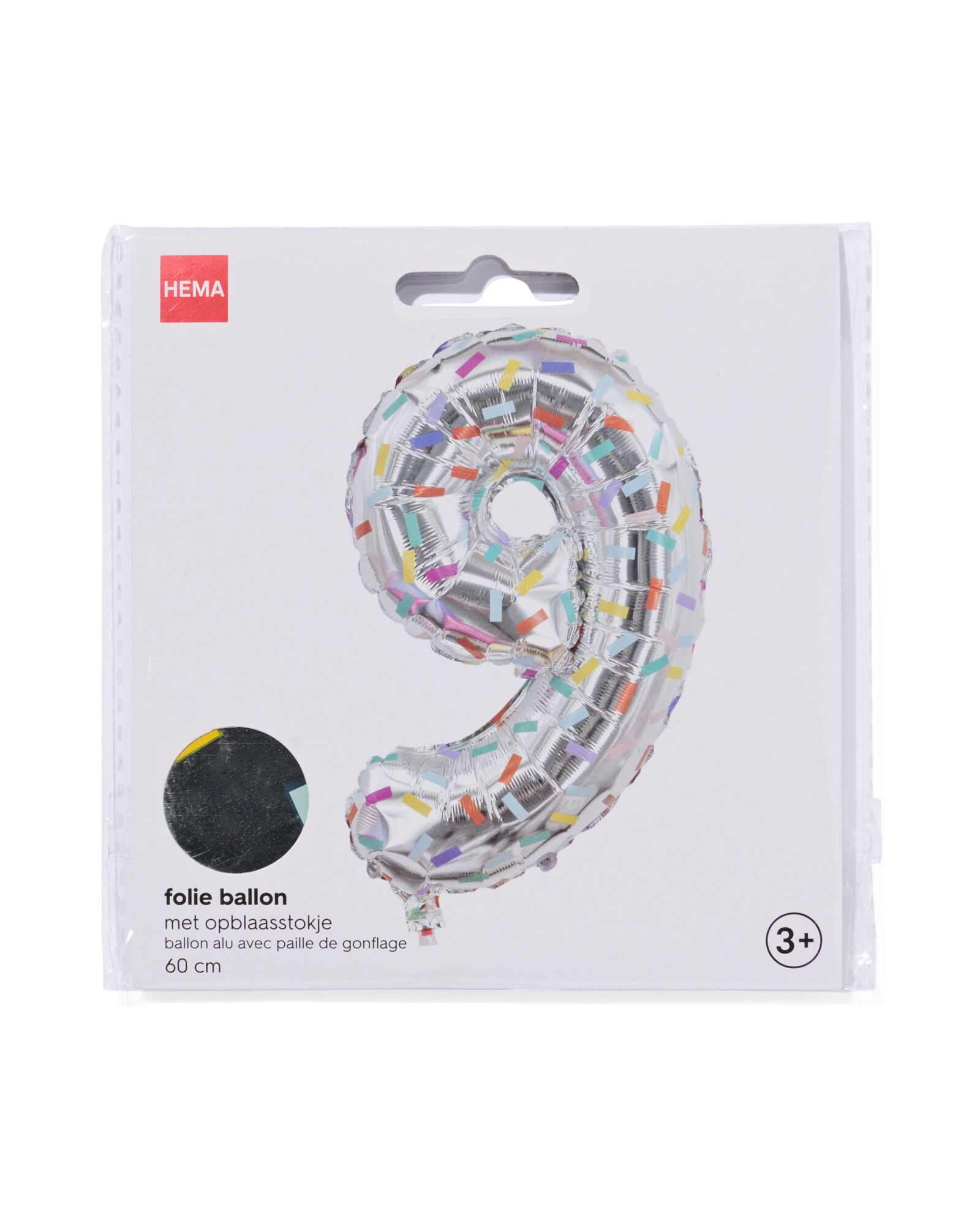 ballon alu chiffres 0-9 confettis XL argent&eacute; 9 - 14250036 - HEMA