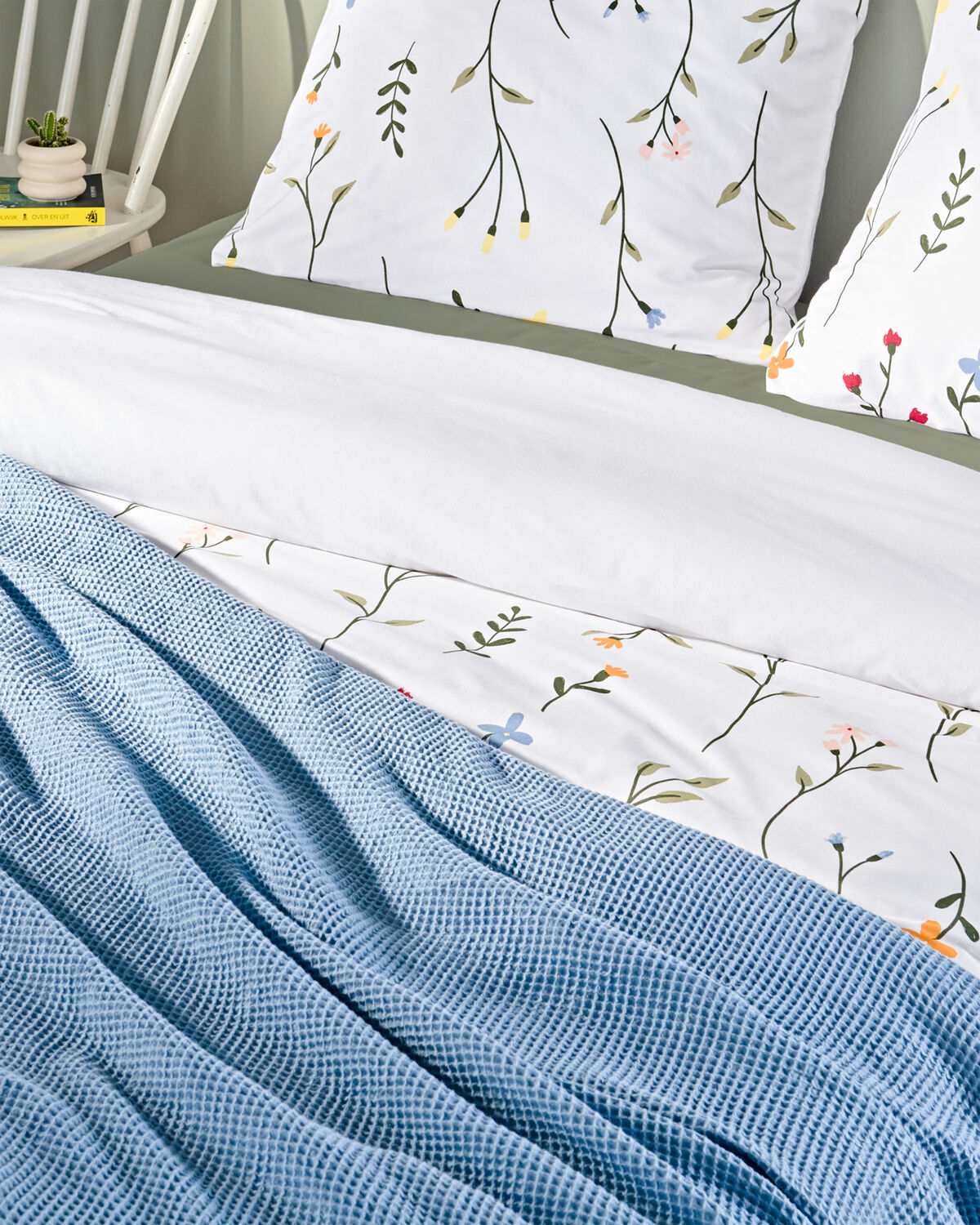 parure de lit à fleurs avec couvre-lit bleu - 200061 - HEMA