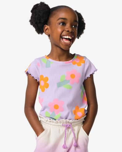 Kinder-T-Shirt gerippt mit Blumen violett - 30857145PURPLE - HEMA