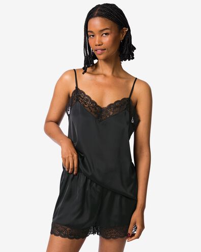 damespyjama satijn met kant zwart zwart - 23404640BLACK - HEMA