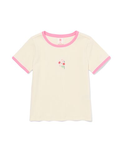 Kinder-T-Shirt, gerippt, Blumen ecru - 30816502ECRU - HEMA