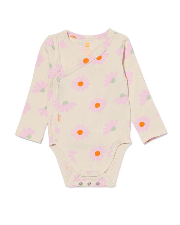 Mitwachsender Newborn-Wickelstrampler, aus Bambus, gerippt, mit Blumen ecru - 33413420ECRU - HEMA