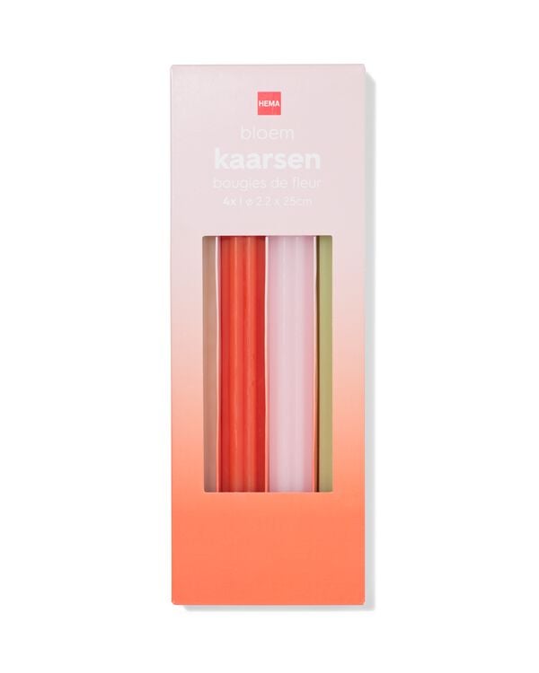 bougies longues ⌀2,2x25cm en forme de fleur orange-rose - 4 pi&egrave;ces - 13506156 - HEMA