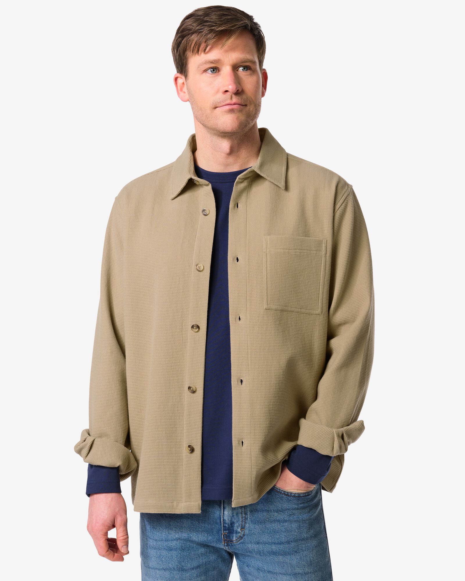 Herren-Oberhemd Stef, Waffelstruktur beige beige - 2101840BEIGE - HEMA