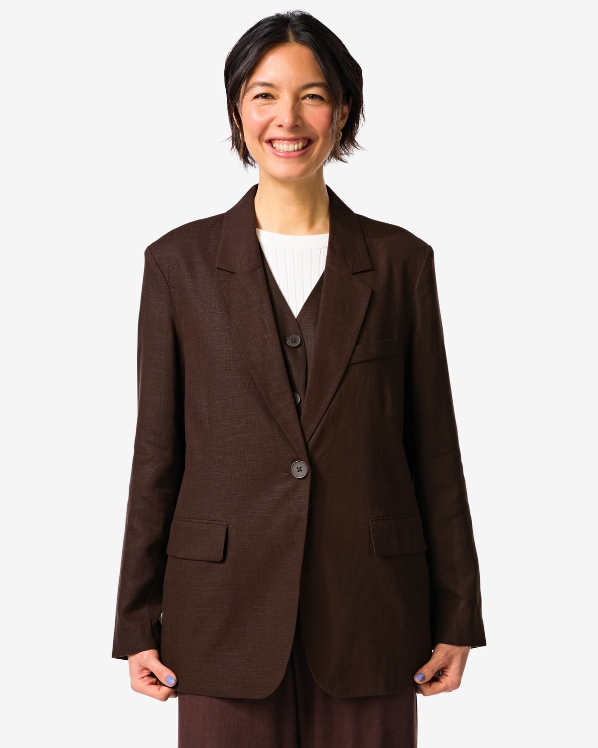 Ensemble trois pi&egrave;ces pour femme en lin marron fonc&eacute; - &nbsp;2022146 - HEMA
