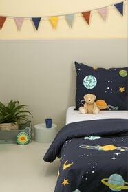 kinderdekbedovertrek - zacht katoen - 140 x 200 - donkerblauw planeten - 5740077 - HEMA