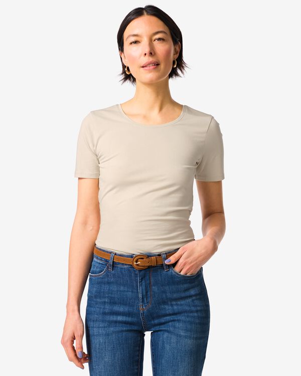 dames T-shirt slim fit o-hals zand zand - 36310160SAND - HEMA