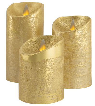 3er-Pack Wachs-LED-Kerzen, &Oslash; 7.5 cm, golden - 25590085 - HEMA