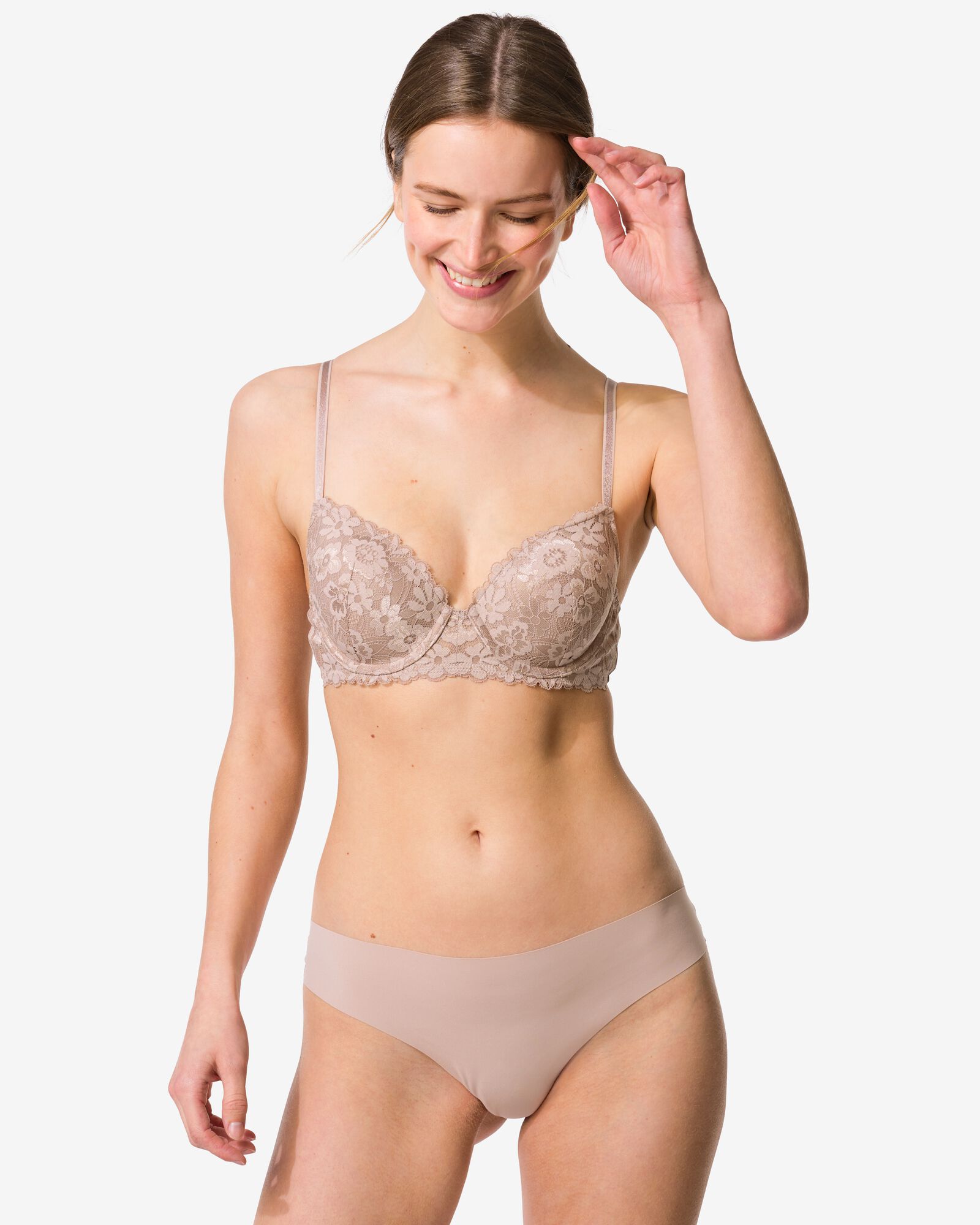 string femme microfibre d&eacute;coup&eacute; au laser avec dentelle beige - 19601234BEIGE - HEMA