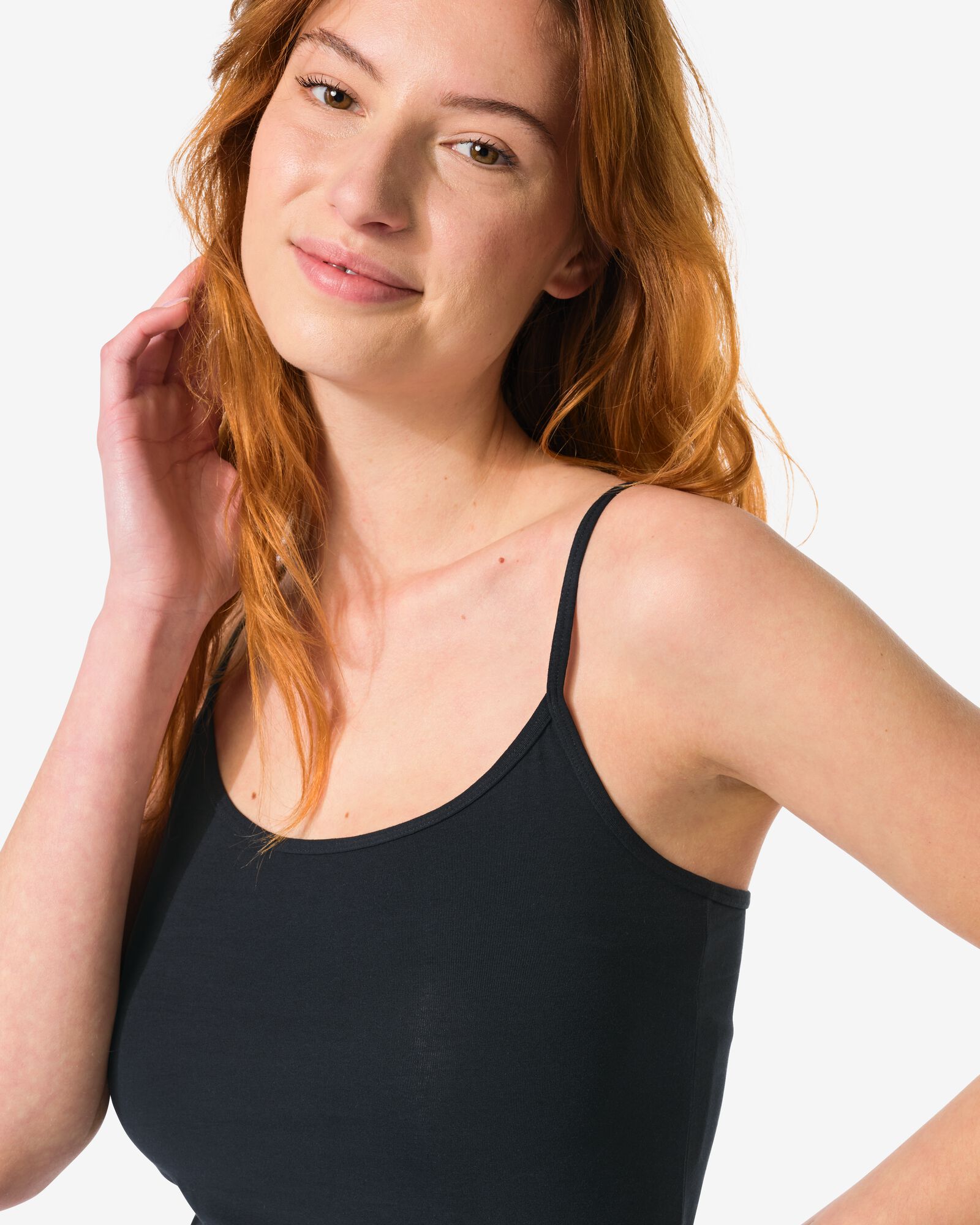 d&eacute;bardeur femme &agrave; bretelles spaghetti coton confort parfait noir noir - 19611434BLACK - HEMA