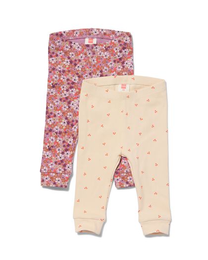 baby leggings rib bloemen - 2 stuks roze roze - 1000032025 - HEMA