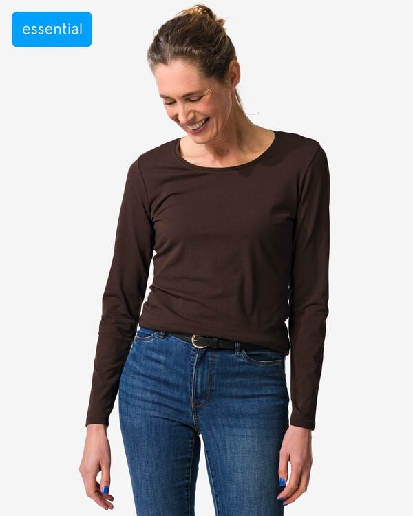 dames T-shirt slim fit o-hals bruin bruin - 36310370BROWN - HEMA
