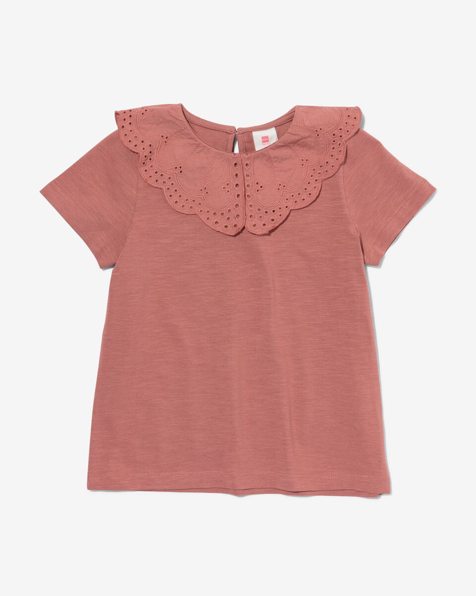 t-shirt enfant avec col en broderie rose rose - 1000030009 - HEMA