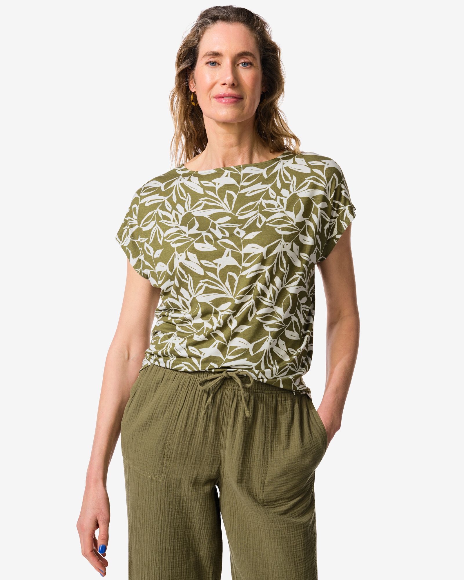 dames T-shirt Amelie jersey bladeren groen - 36303780GREEN - HEMA