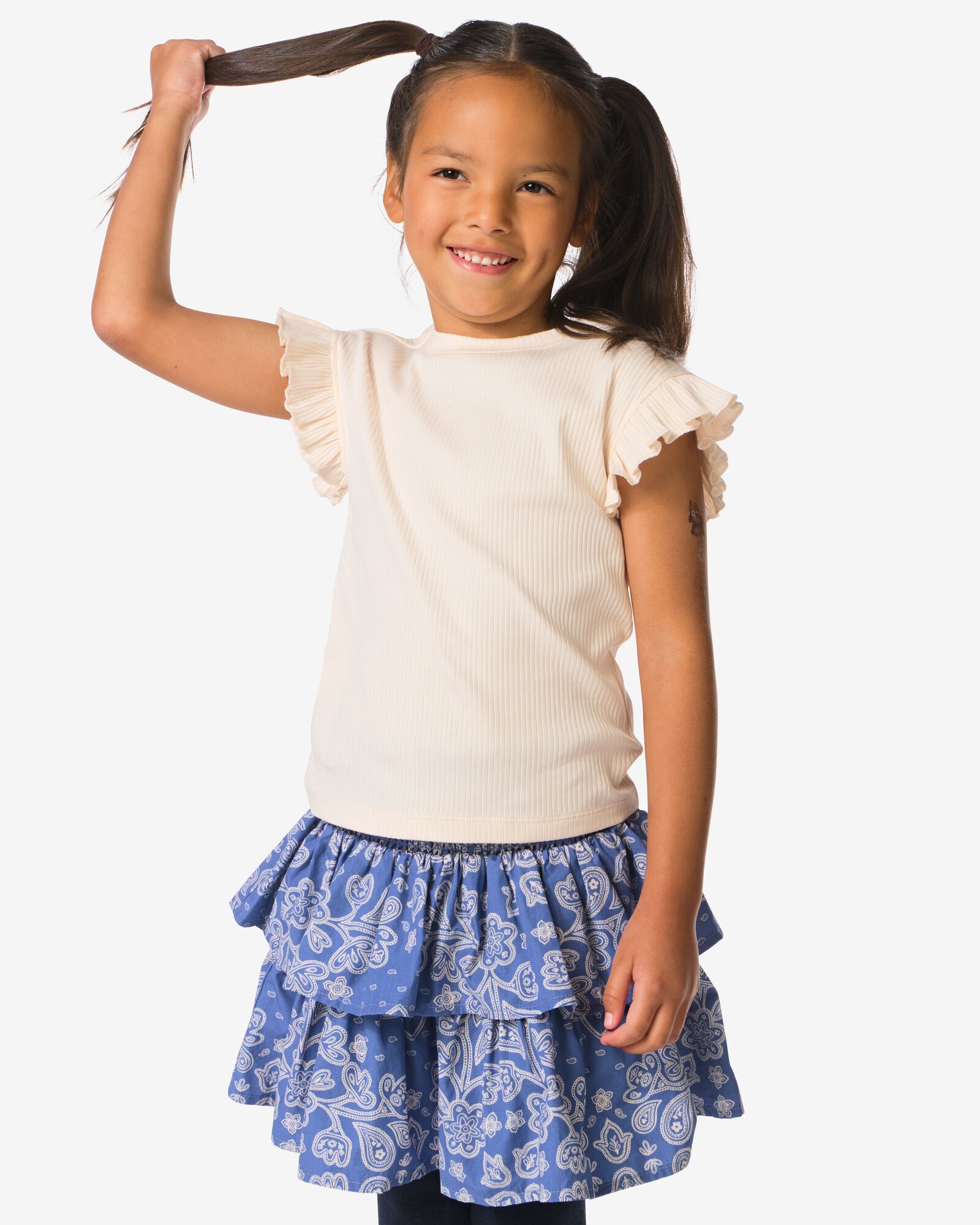 kinder T-shirts rib bloemen - 2 stuks ecru ecru - 30842240ECRU - HEMA