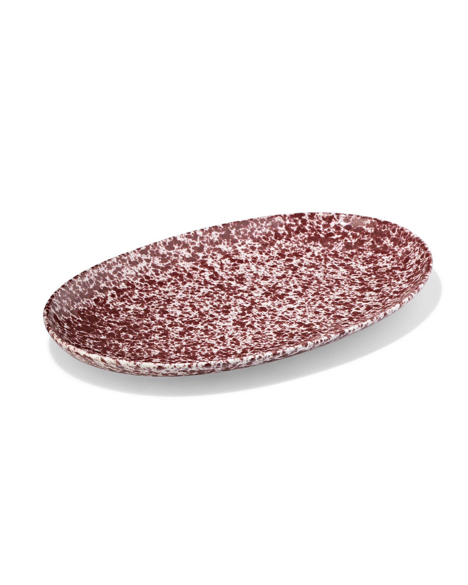 plat de service 32x21cm ovale fa&iuml;ence mouchet&eacute;e rouge - 9650363 - HEMA