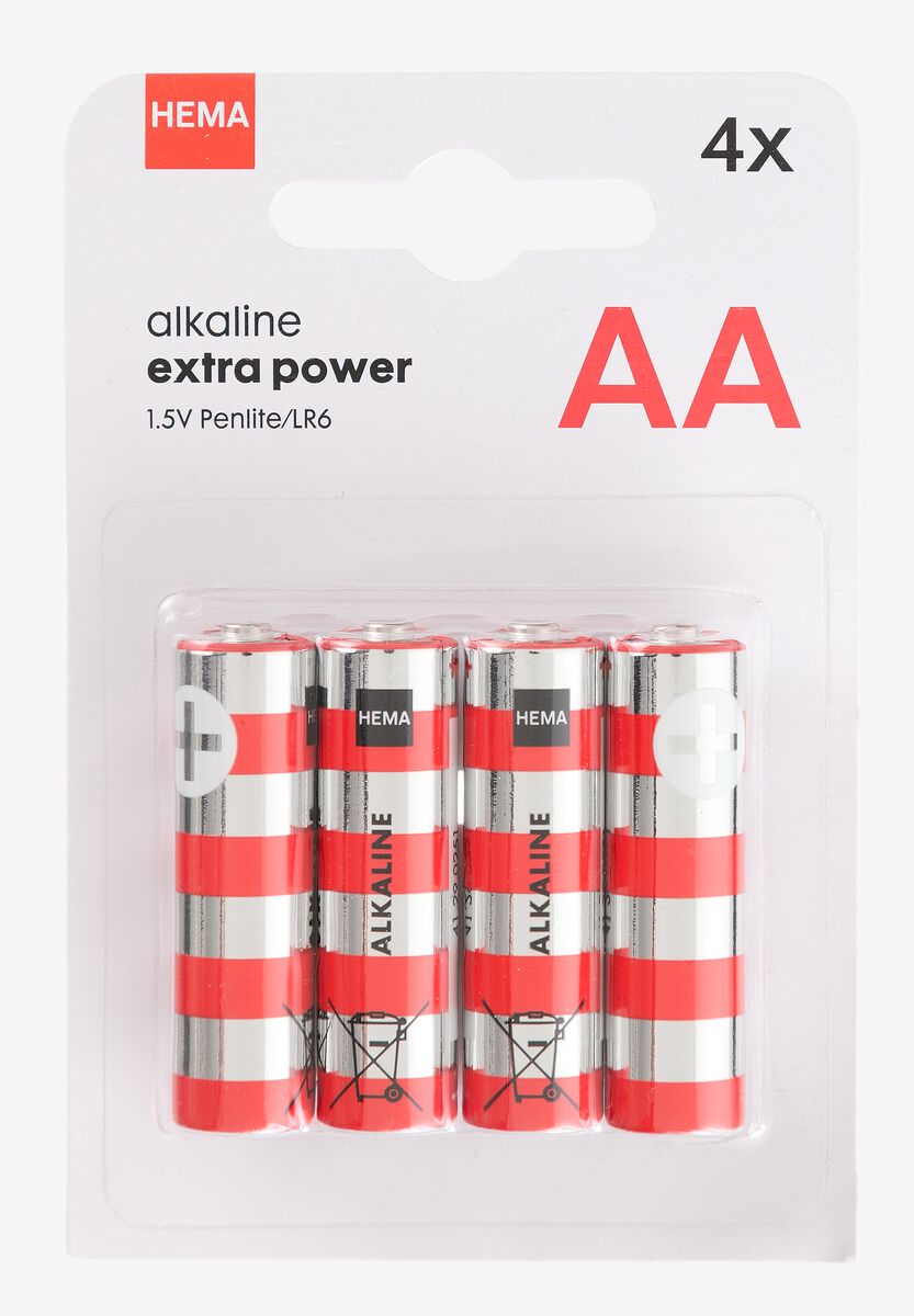 4 piles alcalines AA extra power - 41290251 - HEMA