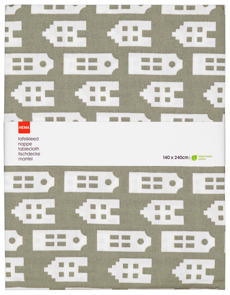 Tischdecke, 140 x 240 cm, Baumwolle, grün, Häuser - 5300119 - HEMA