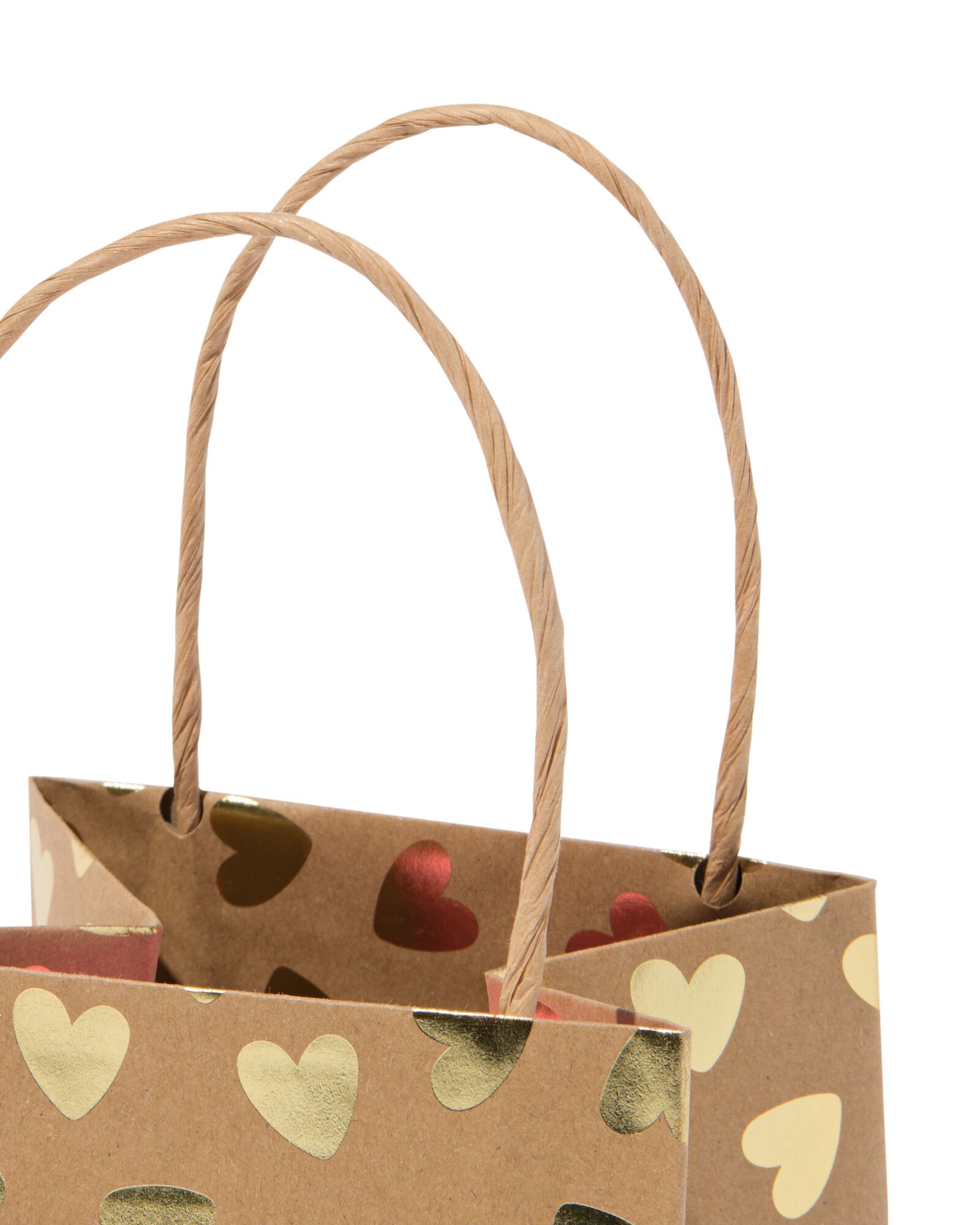 cadeautasje met venster 10x11x11cm kraft hartjes goud - 61100428 - HEMA