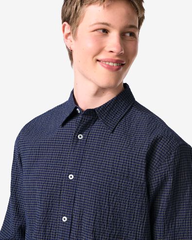 Herren-Oberhemd Maurice Seersucker Blockmuster dunkelblau dunkelblau - 2140010DARKBLUE - HEMA