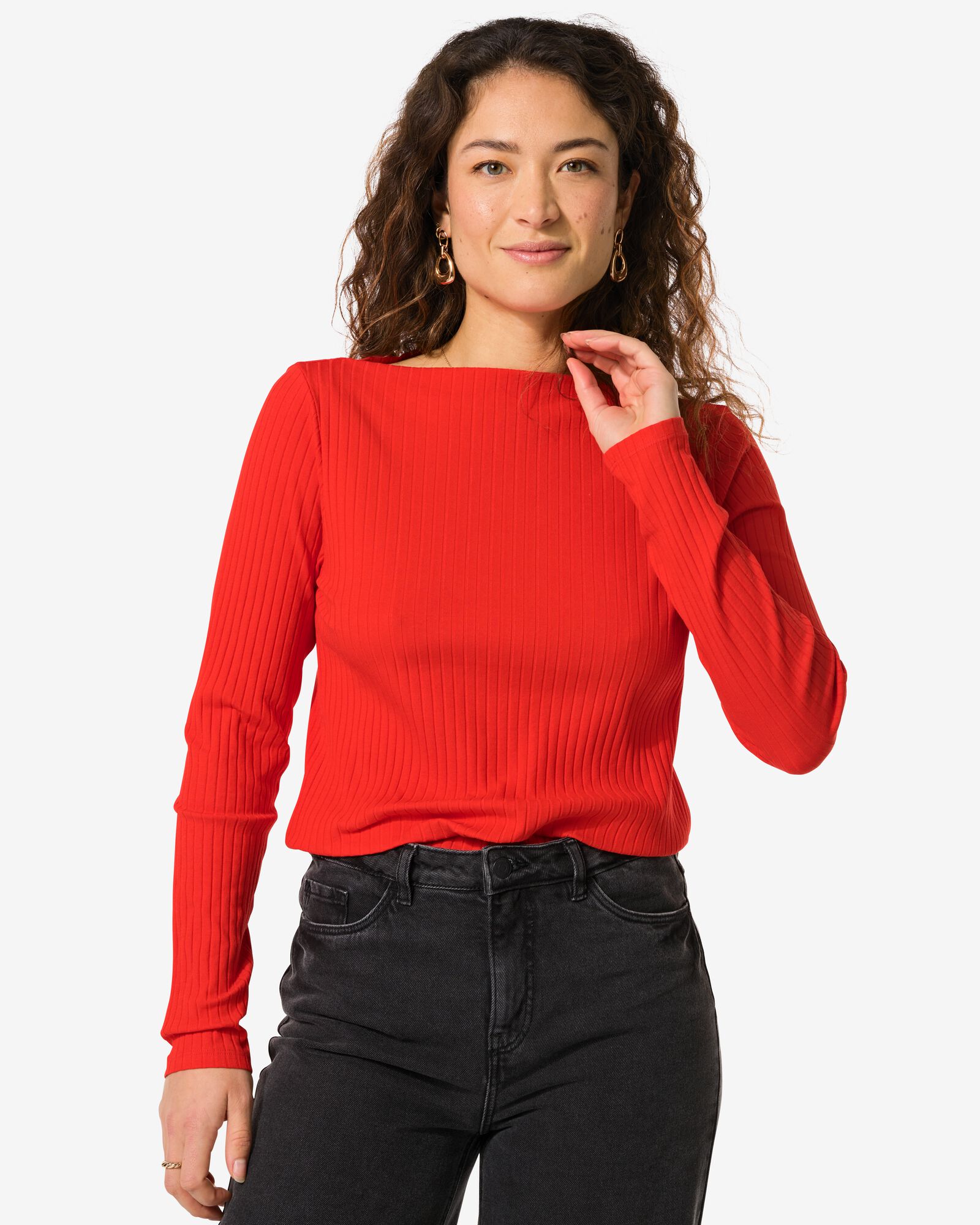 Damen-Top Caro, Ripp rot - 36251185RED - HEMA
