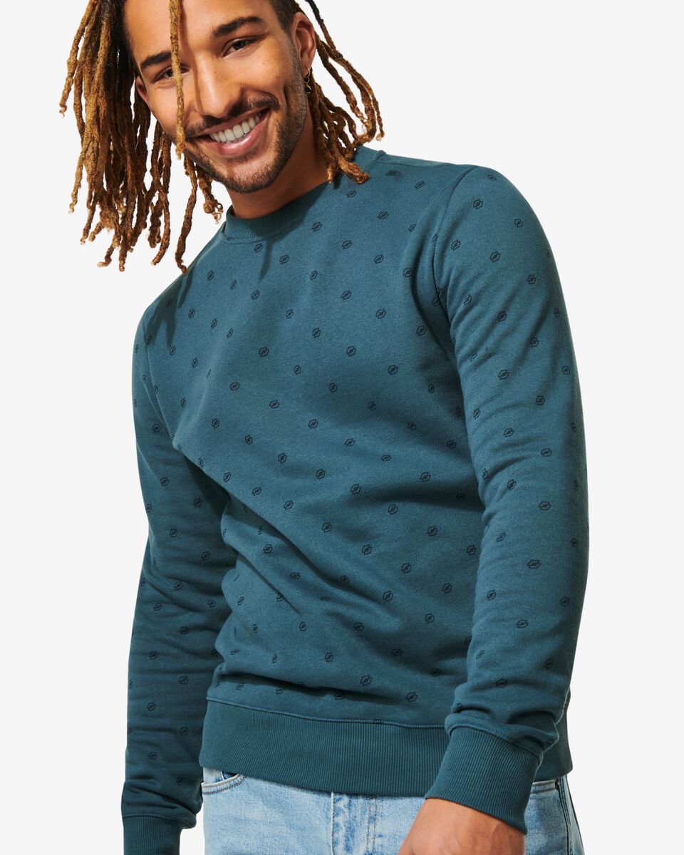Bedrog geluk zoeken heren sweater grafisch blauw - HEMA