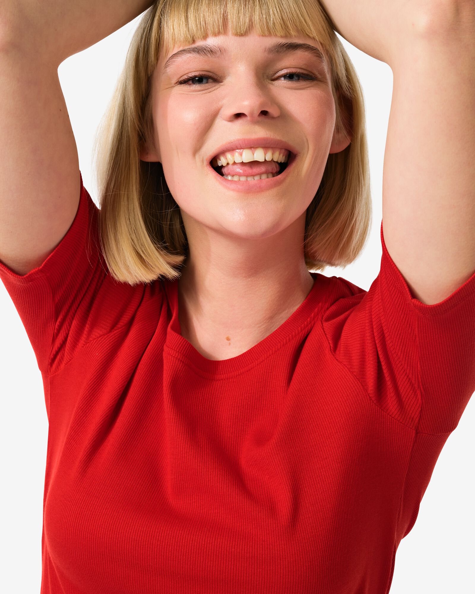 Damen-T-Shirt Clara, gerippt rot - 36360085RED - HEMA