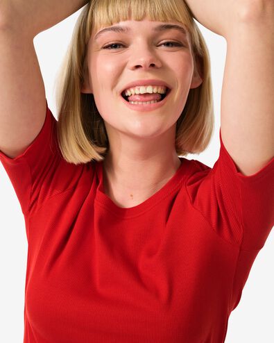 Damen-T-Shirt Clara, gerippt rot - 36360085RED - HEMA