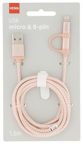 USB-Ladekabel, Mikro-USB & 8-polig, 1.5 m - 39610117 - HEMA