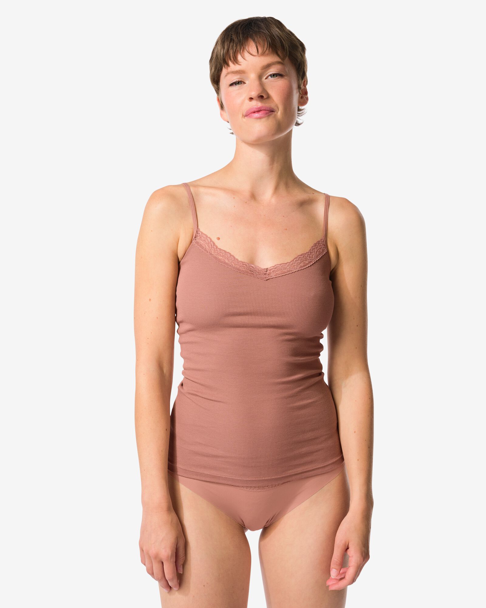 Damenhemd, Spaghettitr&auml;ger, mit Spitze hellbraun - 19681244LIGHTBROWN - HEMA