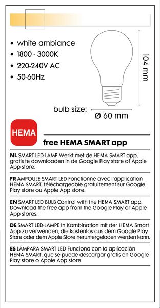 smart LED lamp peer E27 - 7W - 806 lm - helder - 20000025 - HEMA