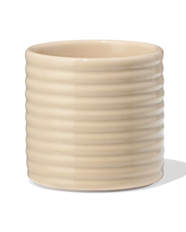bloempot ⌀7x6.6cm keramiek ribbels beige - 13325020 - HEMA
