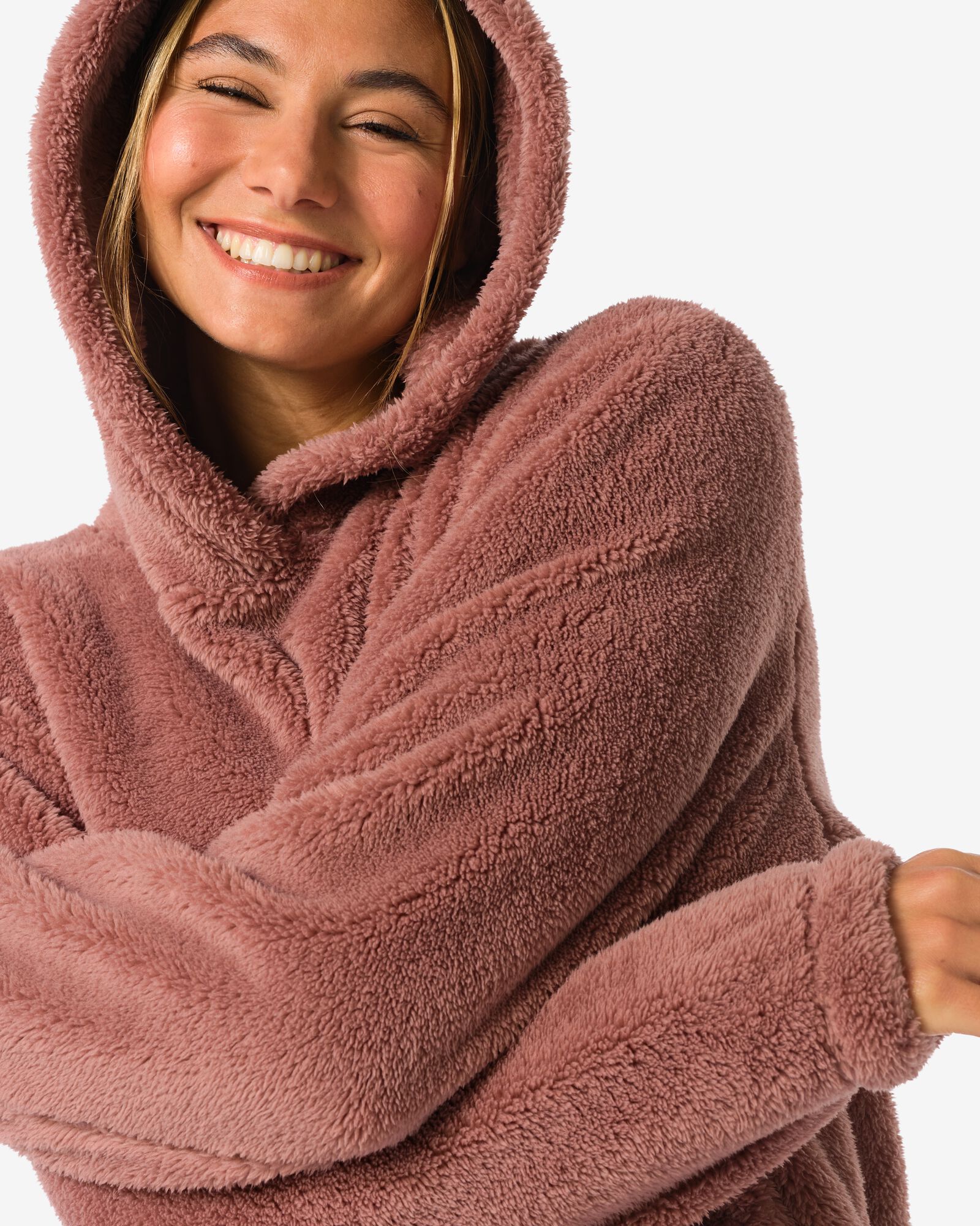 Damen-Nachthemd aus Fleece hellbraun S/M - 23401371 - HEMA