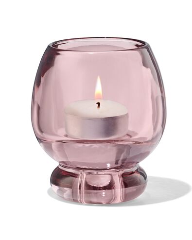 2-in-1 kandelaar 8.5x10cm glas transparant roze - 13325025 - HEMA