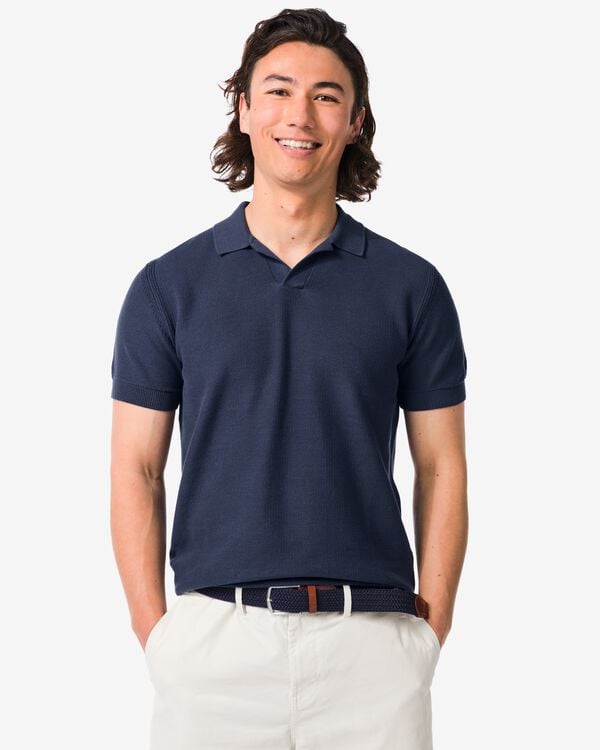 herenpolo Kris structuur donkerblauw donkerblauw - 2189140DARKBLUE - HEMA